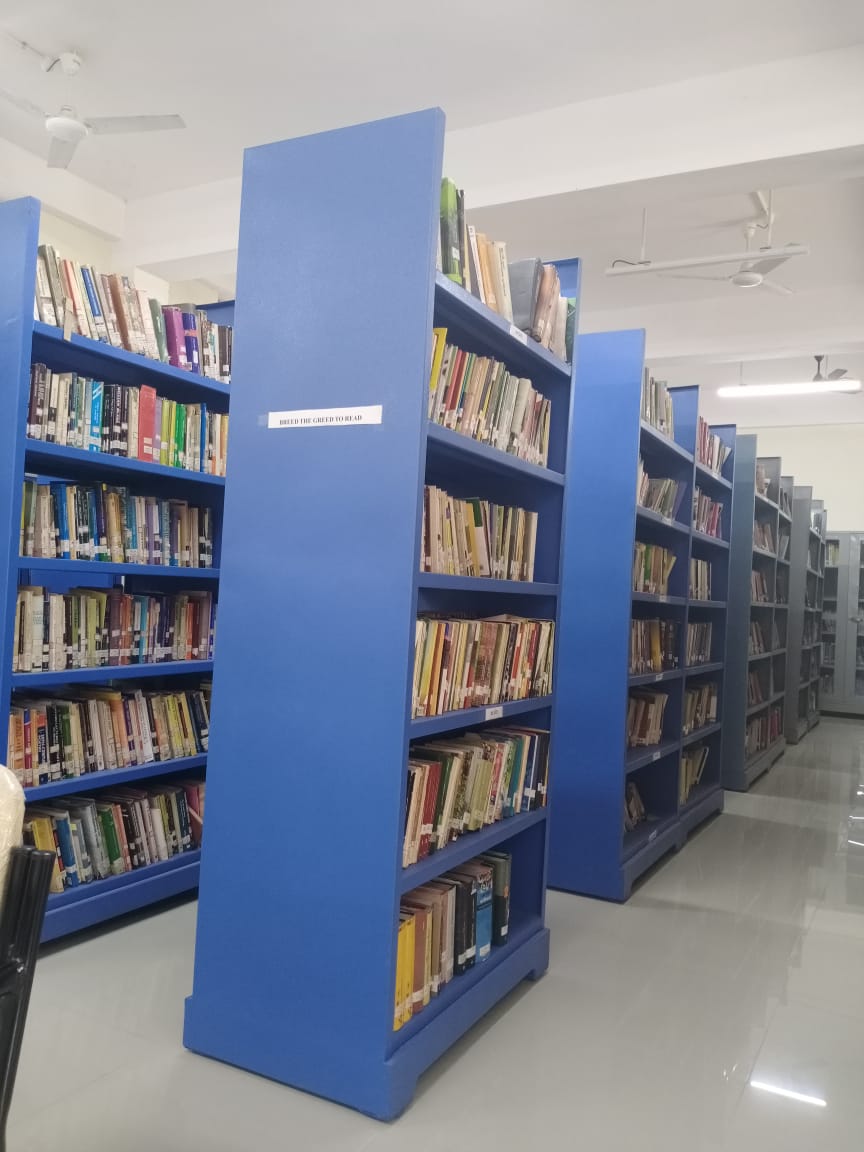 Blue colour shelf filled with books