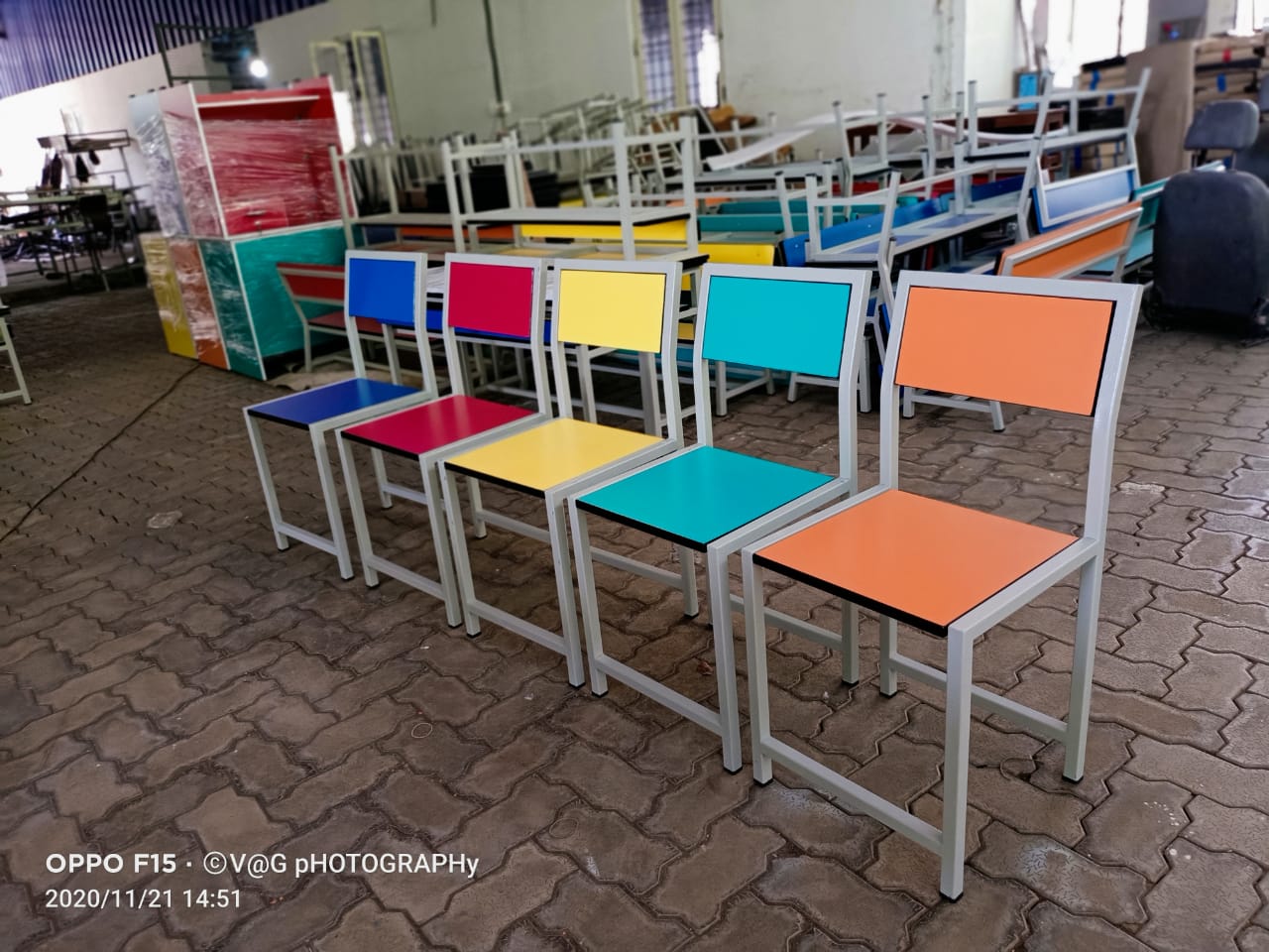 Classroom chairs with different colours