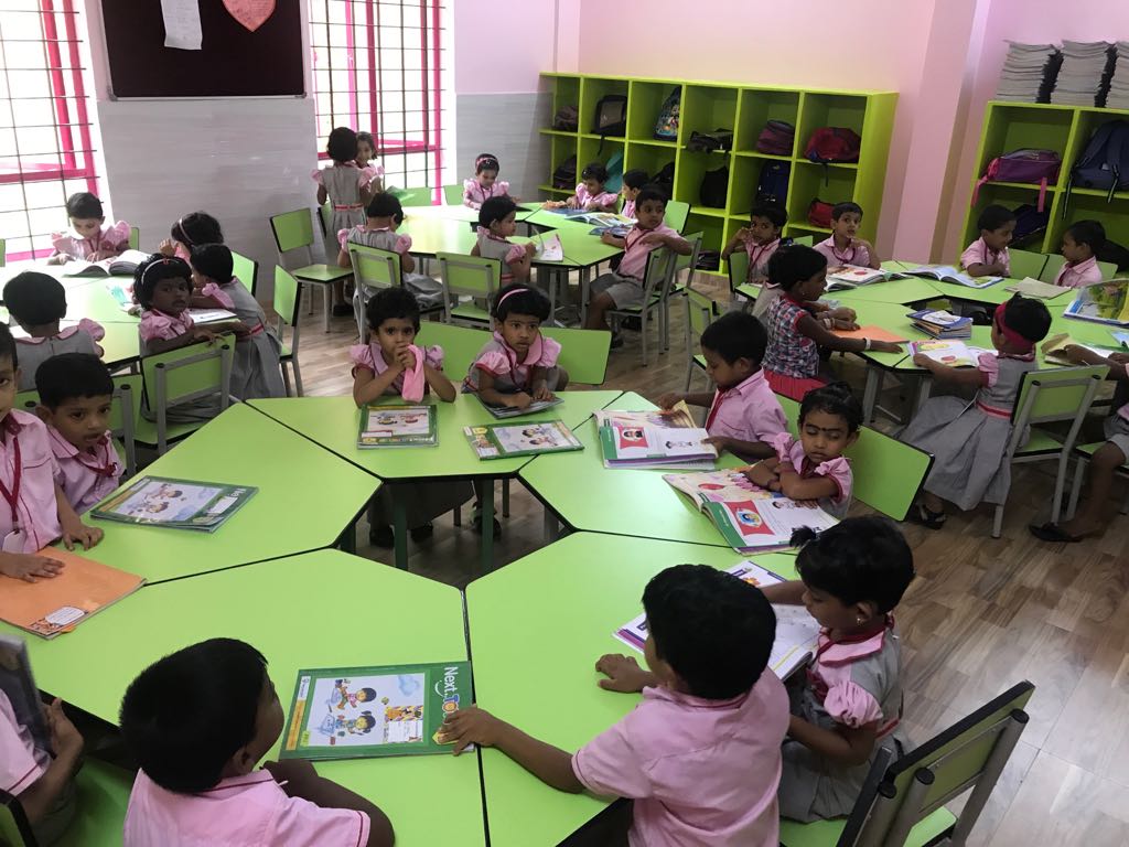 Green colour classroom tables and chairs